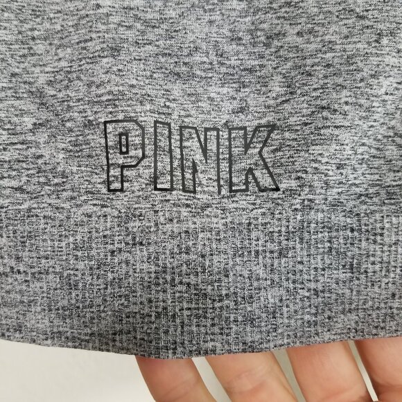 PINK Victoria's Secret Seamless Crop Top Long Sleeve Thumbholes Gray Size L - Picture 4 of 5
